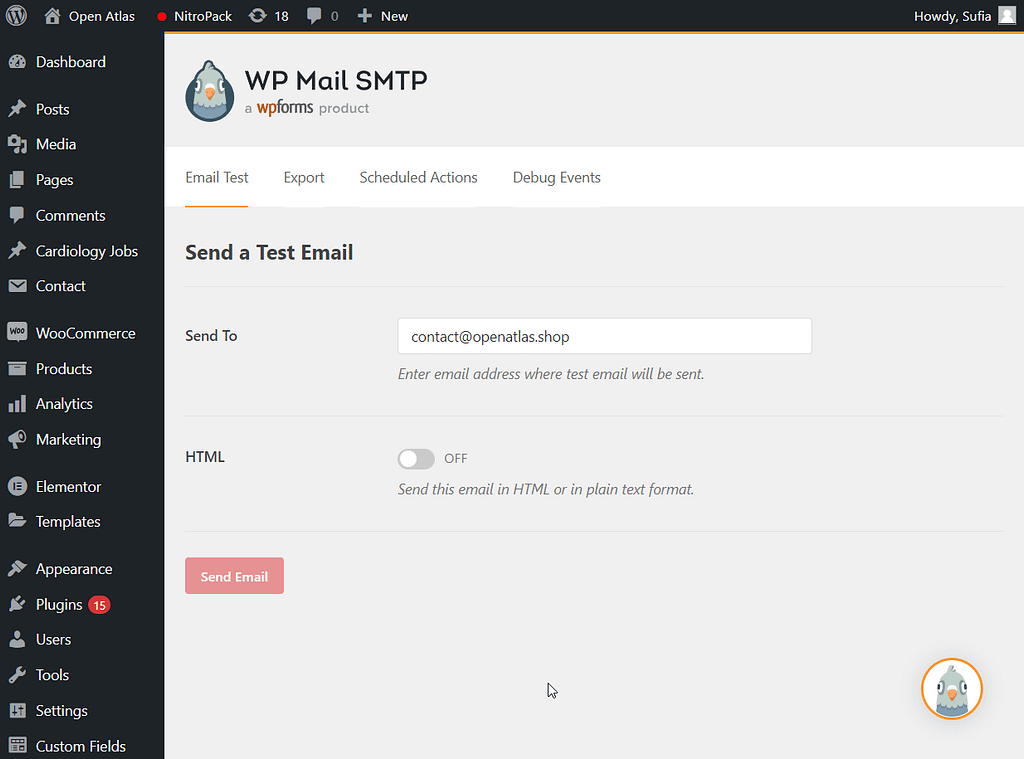 wp smtp plugin email test