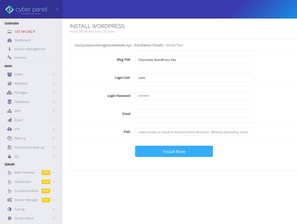 Installing WordPress with CyberPanel