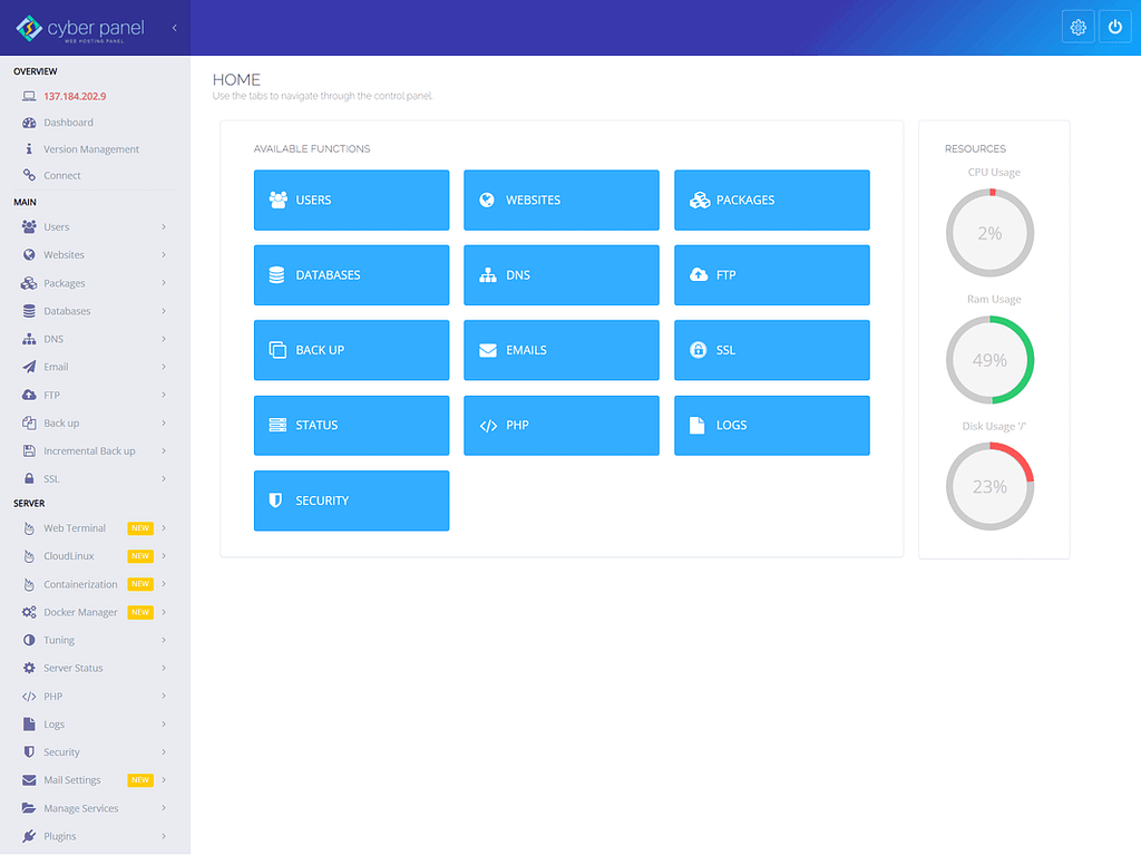CyberPanel dashboard review