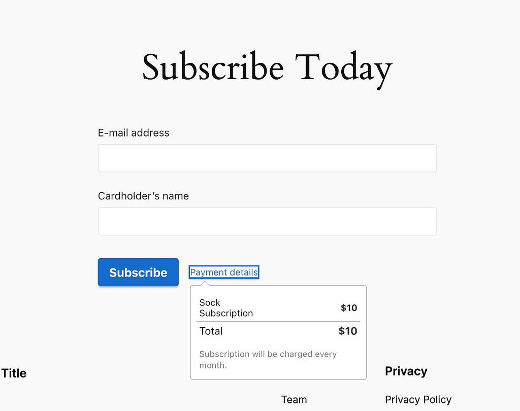 Subscription details for a sock subscription