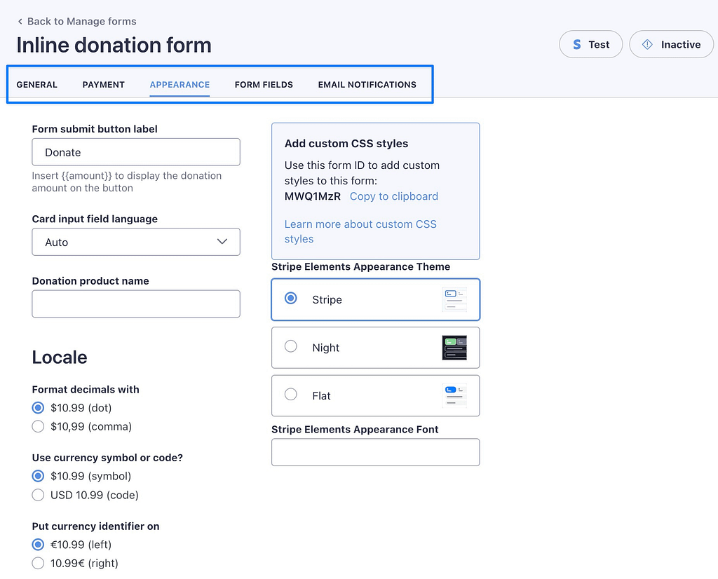 Customizing my inline donation form 