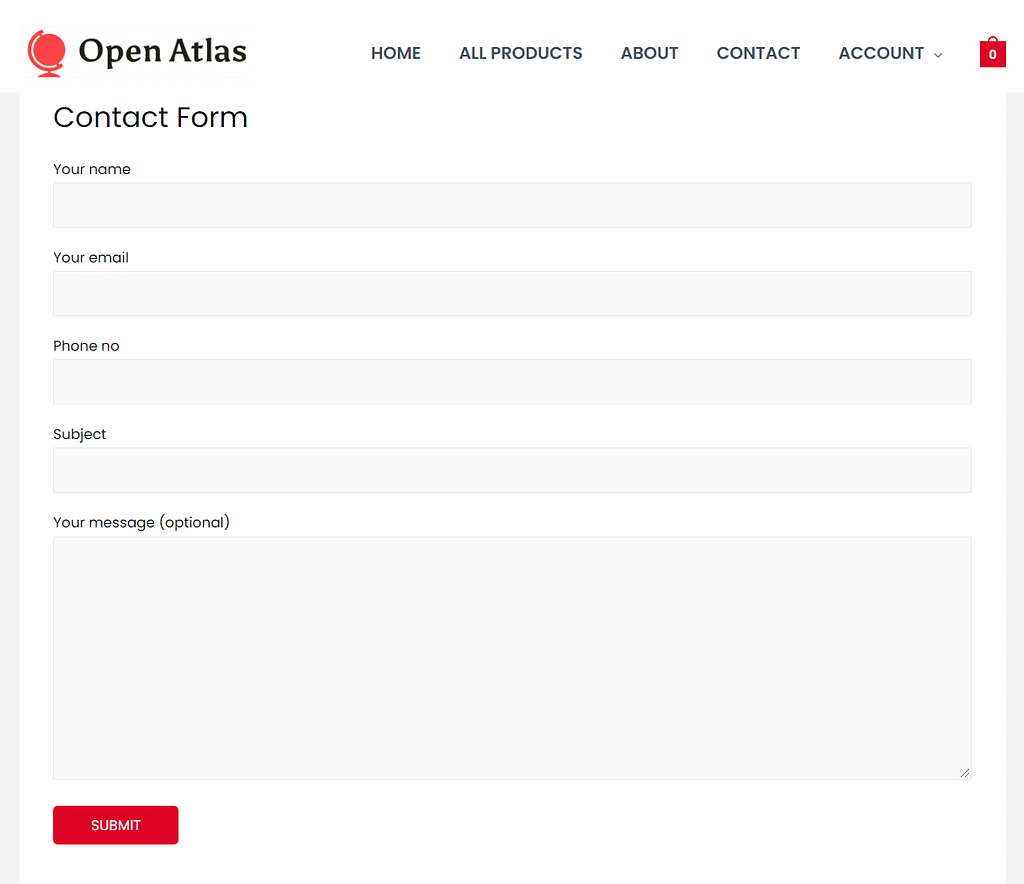 A contact form built once you set up Contact Form 7