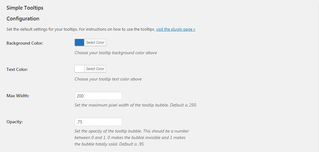 The Simple Tooltips settings.