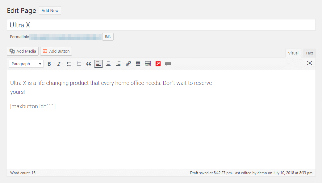 The WordPress editor with a CTA button.