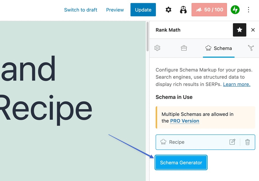 add schema to wordpress with the generator button.