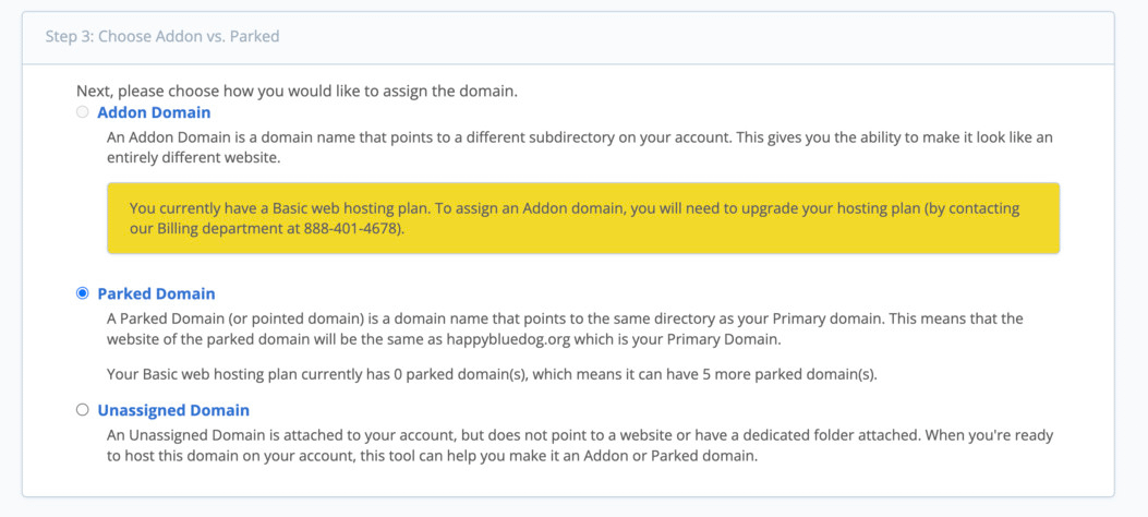 Bluehost park domains fourth step