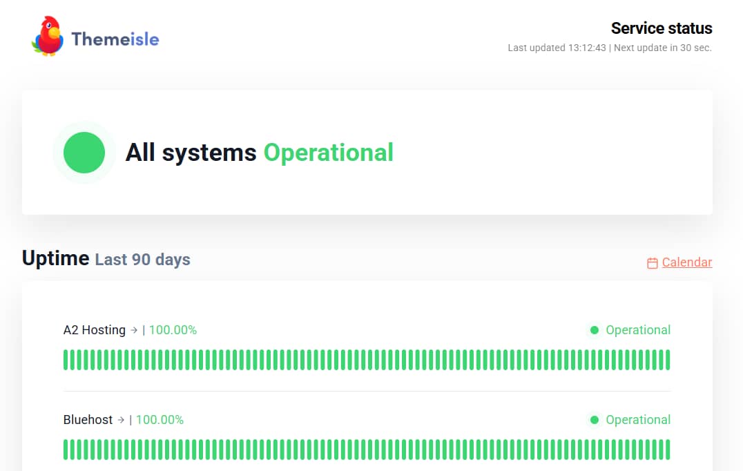 Hosting providers uptime status - Themeisle