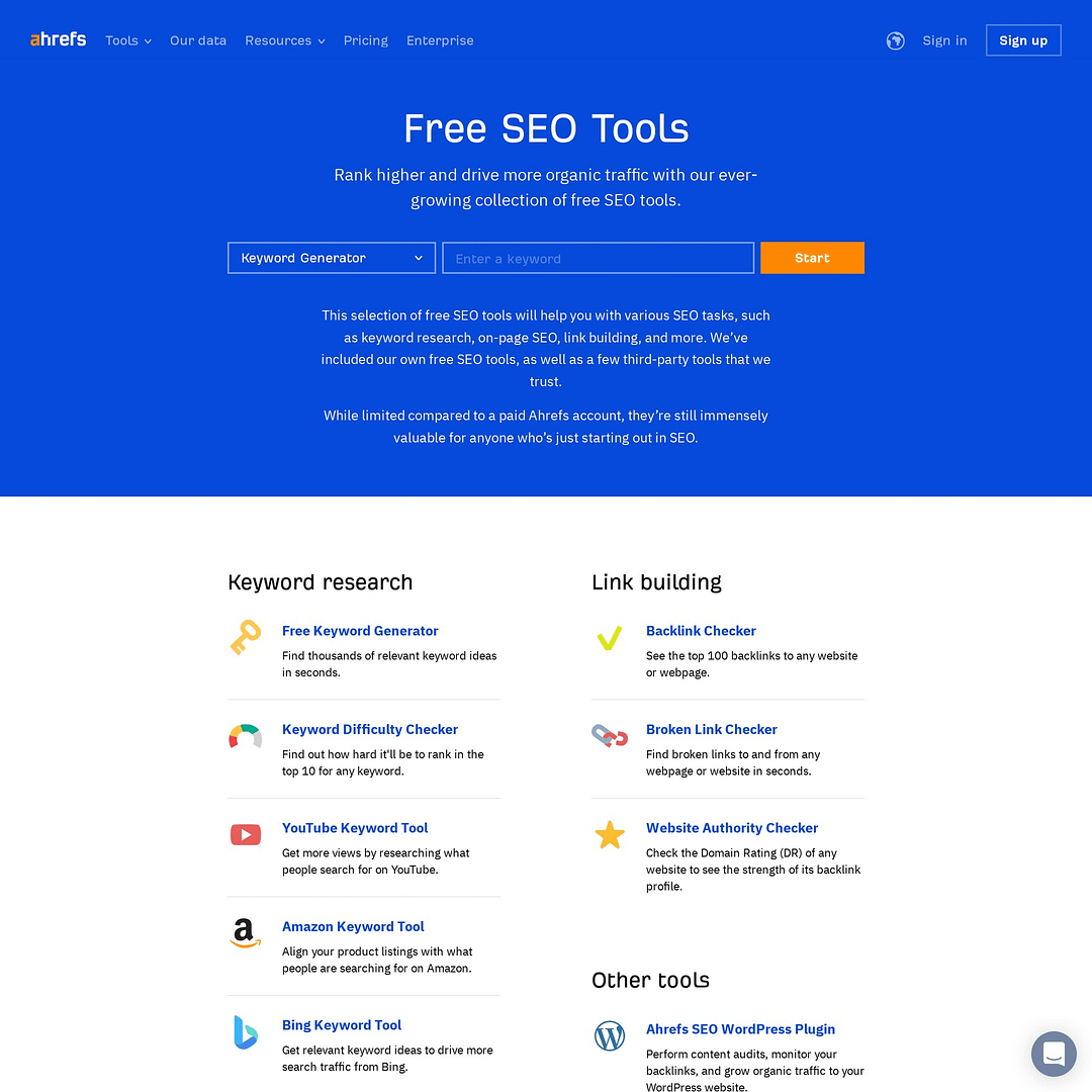 landing page examples: Ahrefs