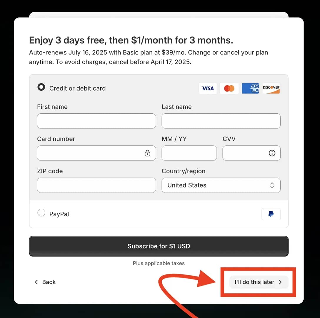 Clicking Ill do this later to get out of startup wizard