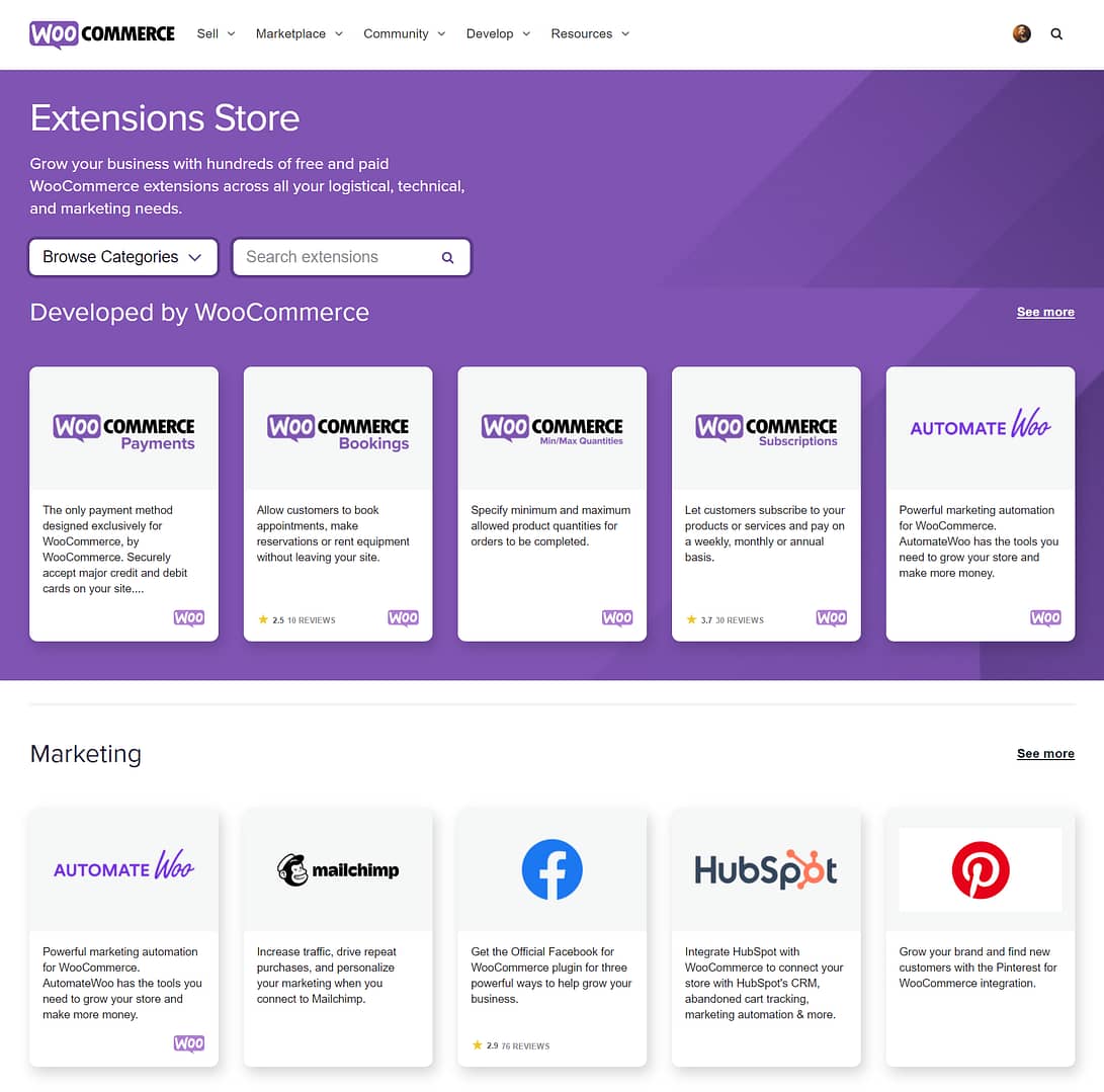 Ecwid vs WooCommerce: WooCommerce extensions store