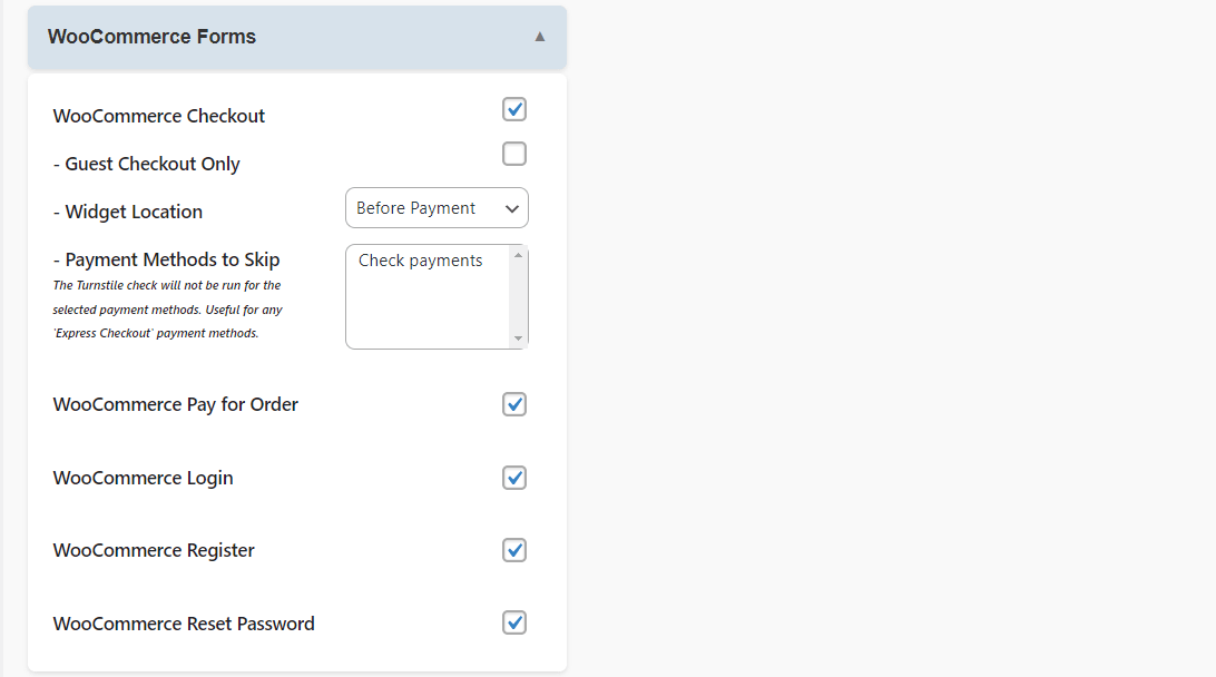 Enabling Cloudflare CAPTCHA on WooCommerce forms.