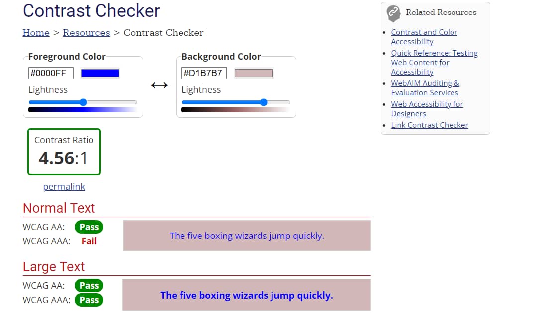 Contrast checker tool by WebAIM.