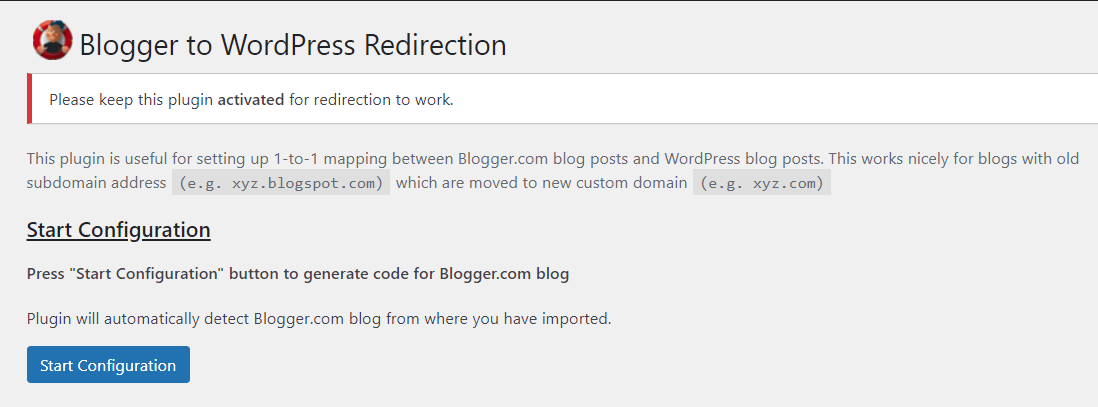 Blogger to WordPress Redirection page