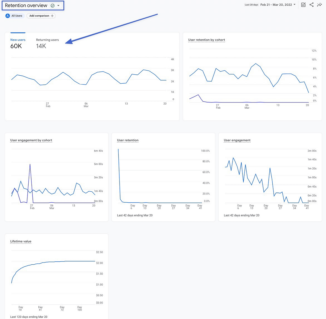 retention section of Google Analytics interface