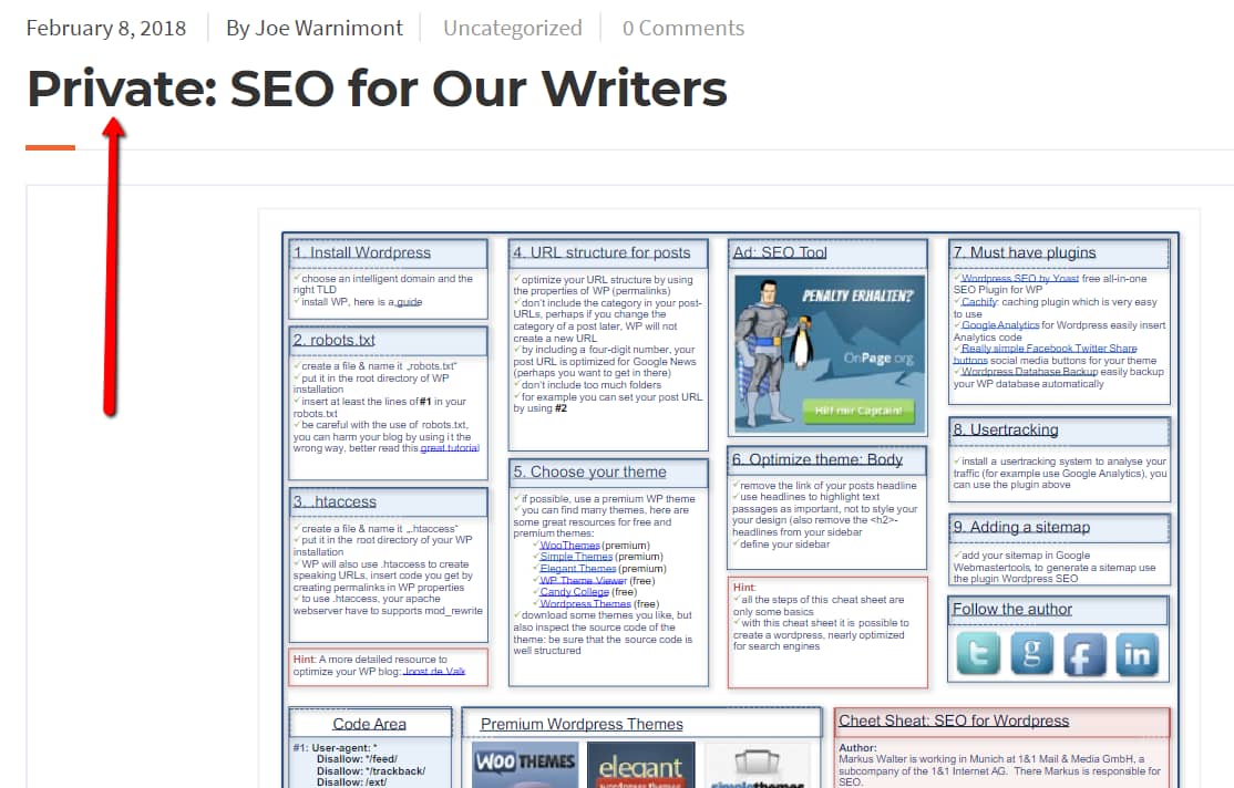 WordPress private posts - what they look like