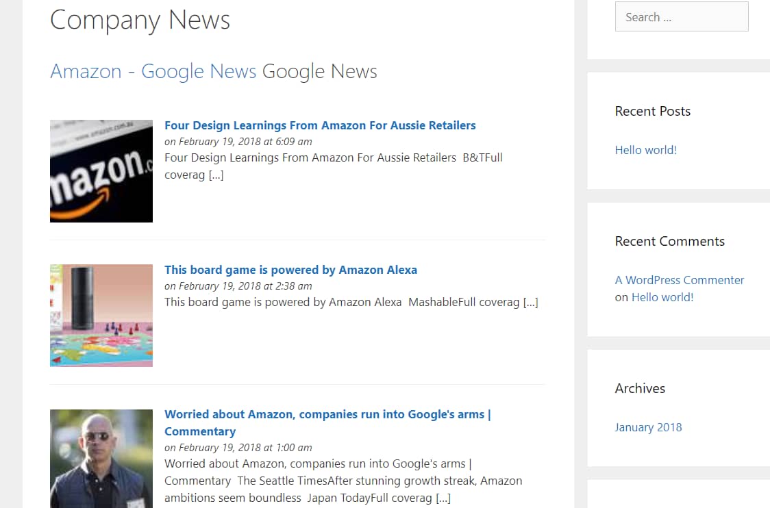 Example of the Feedzy RSS Feeds Lite output.
