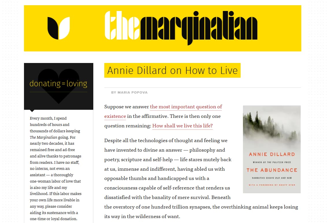 the marginalian home page