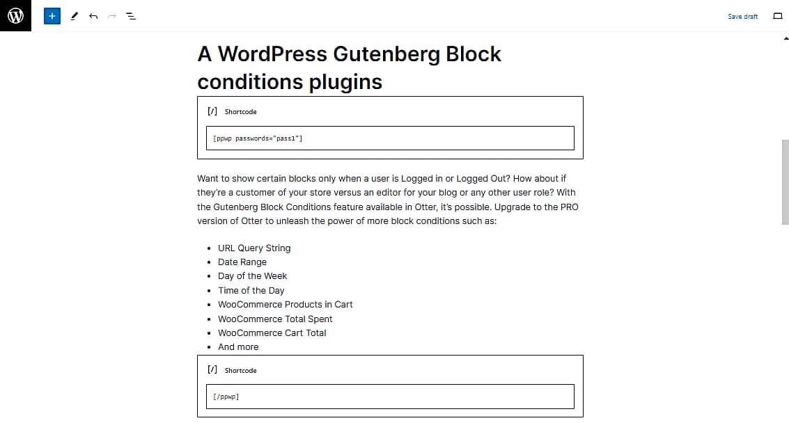 Using shortcode blocks to partially protect content in WordPress.