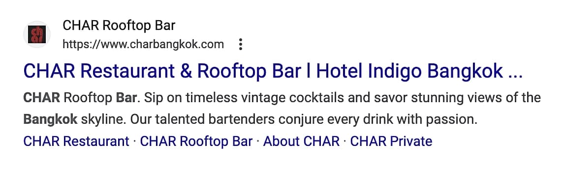 Meta description from Char Bar