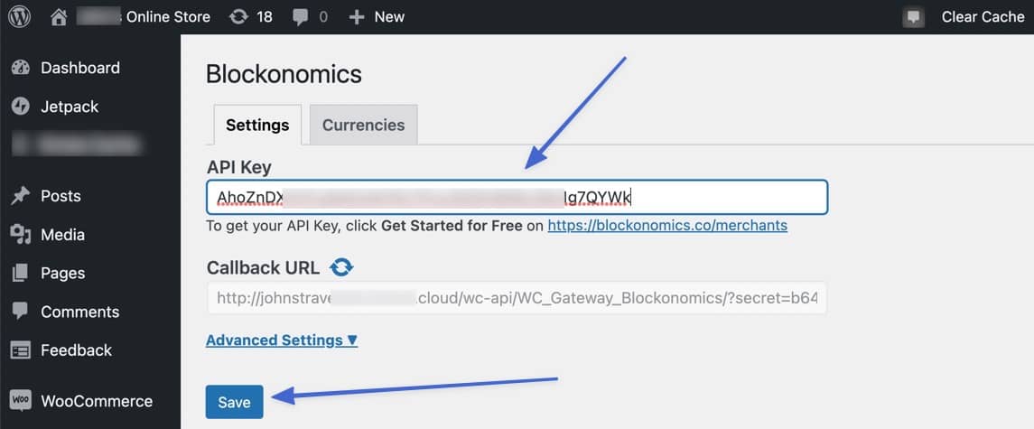 api key to accept Bitcoin on WordPress.