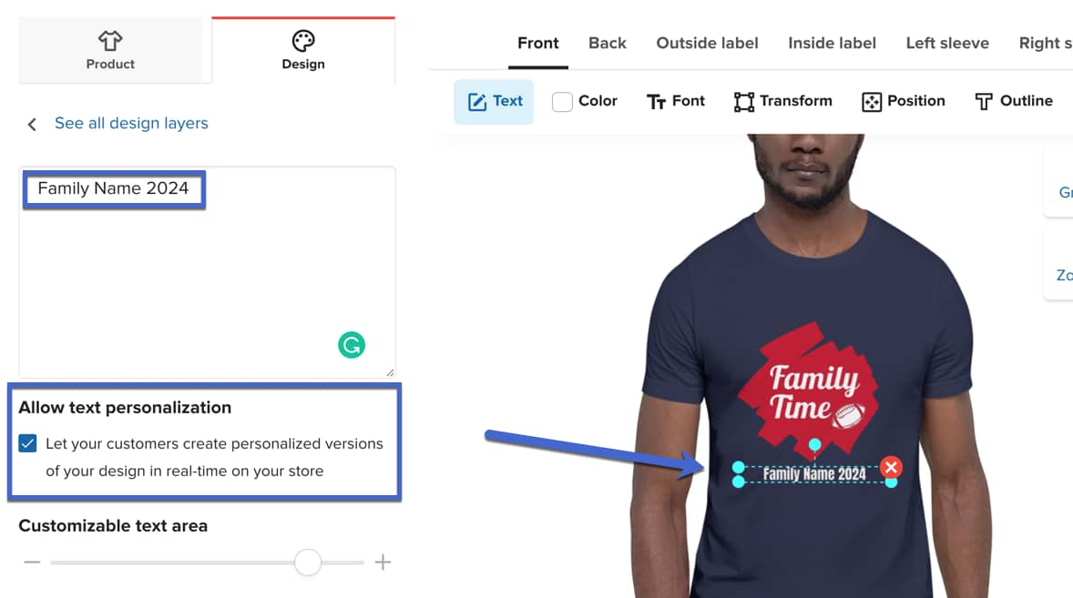 allow text personalization 