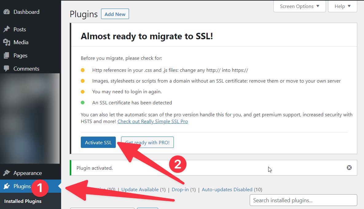 really simple ssl plugin activation