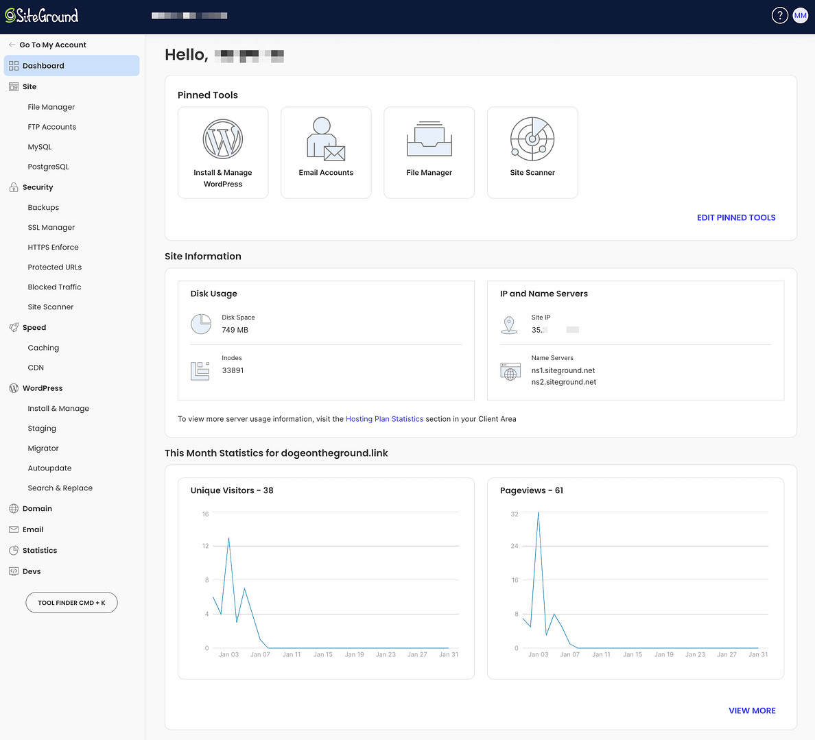 SiteGround panel