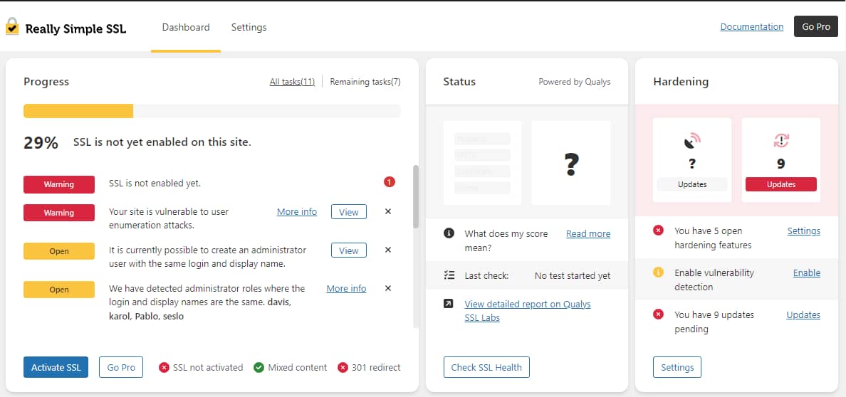 Activating SSL with Really Simple SSL.