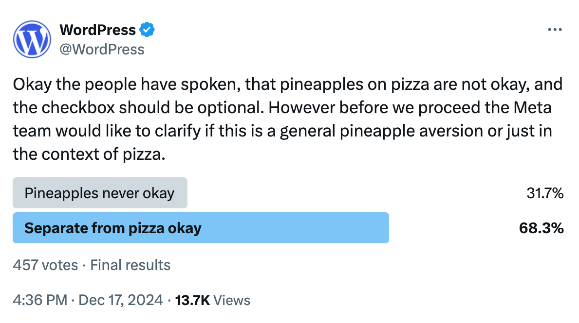 WordPress related poll on X