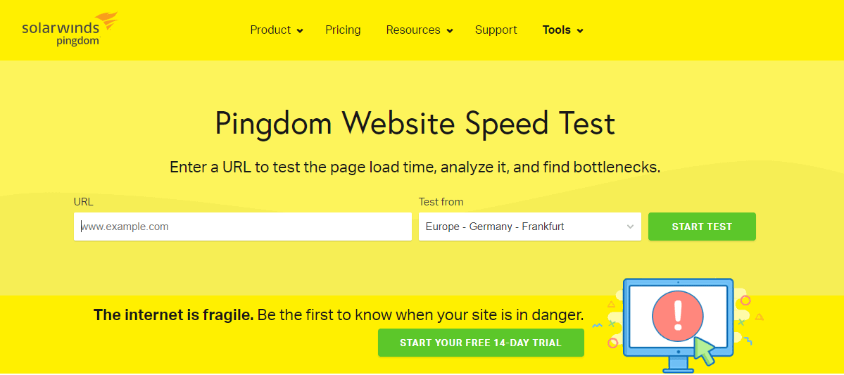 Pingdom homepage.