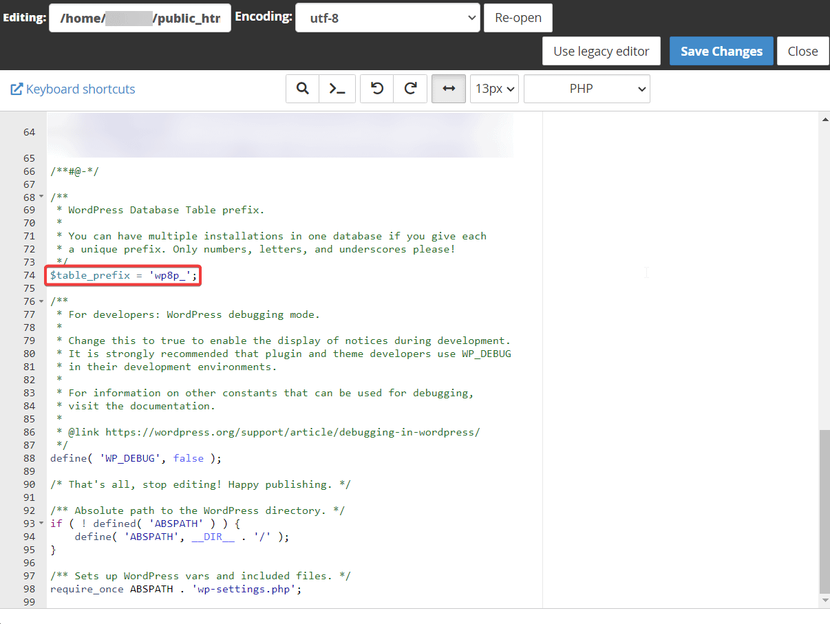 changing database prefix in wpconfig