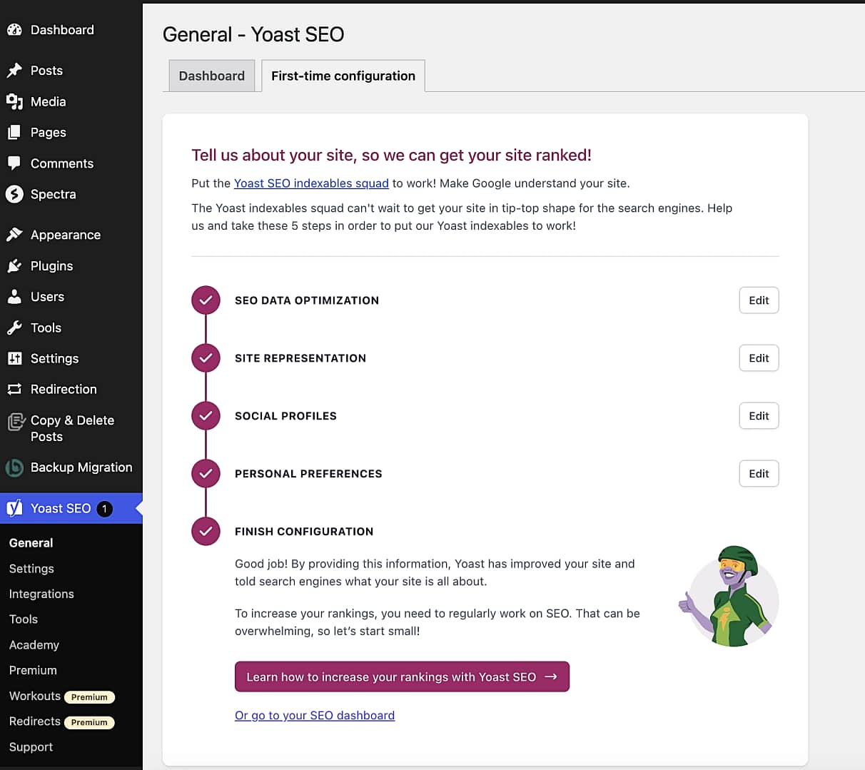 The Yoast SEO first time user setup guide.
