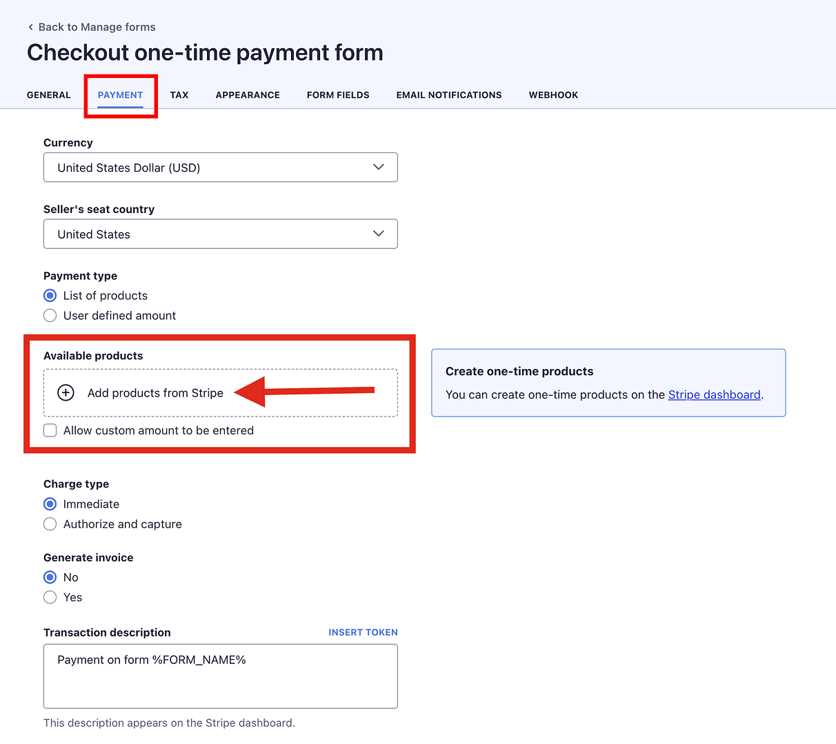 Adding products from Stripe into WordPress.
