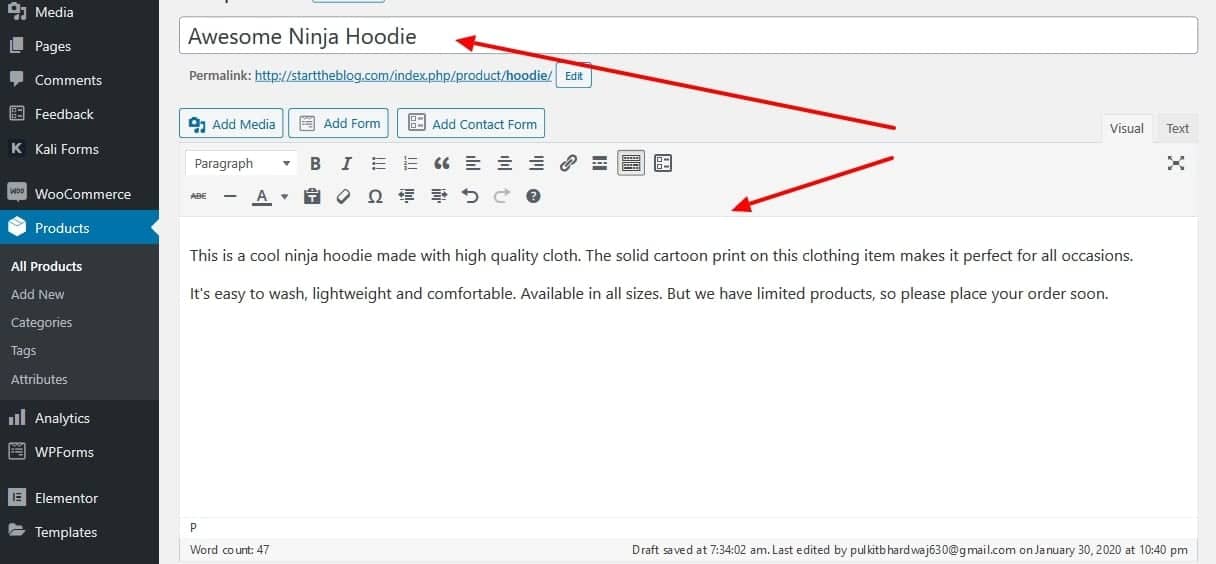 add a WooCommerce product description