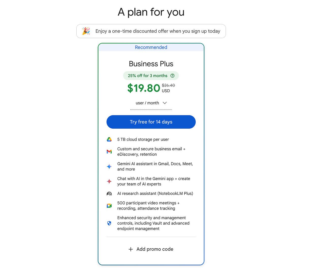 google workspace plan