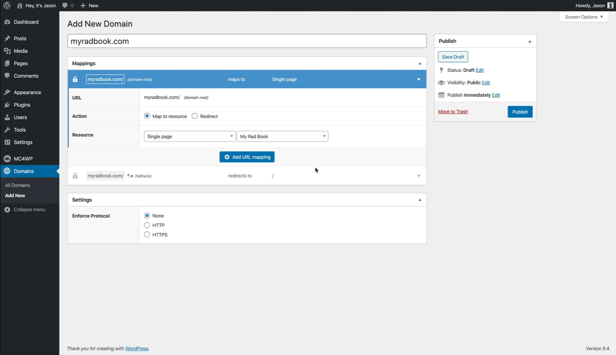 The screen to map a new domain with WP Landing Kit.