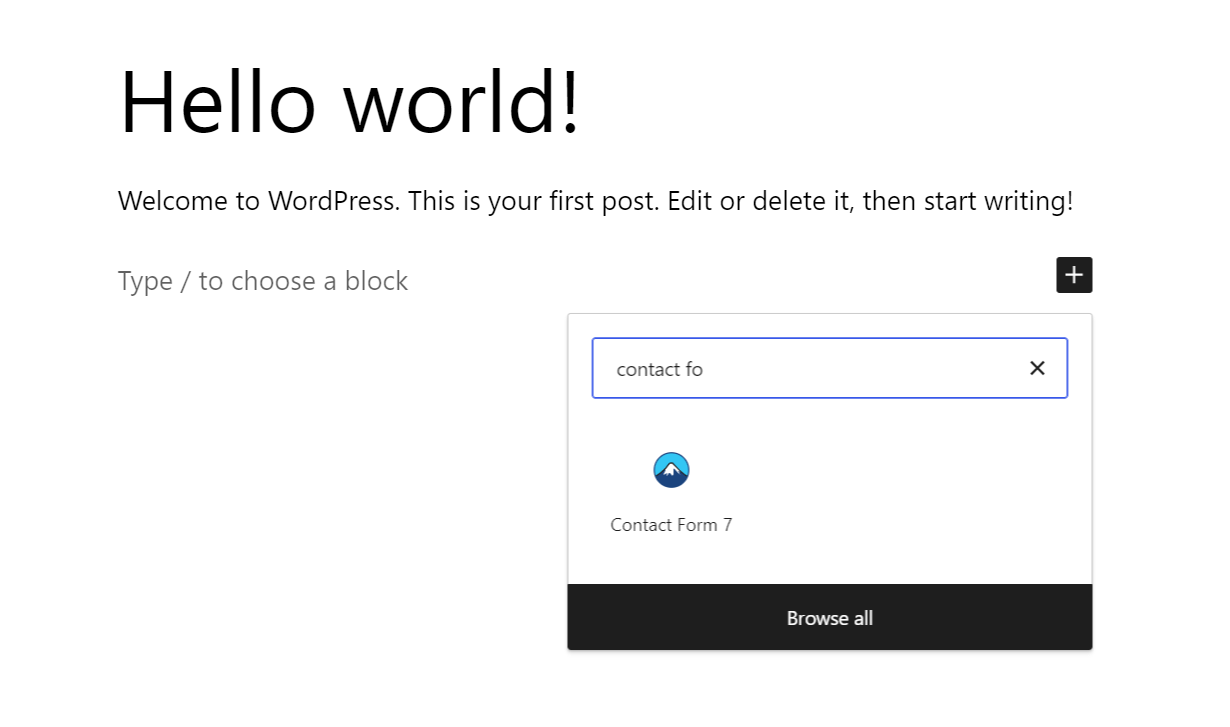 insert Contact Form 7 block