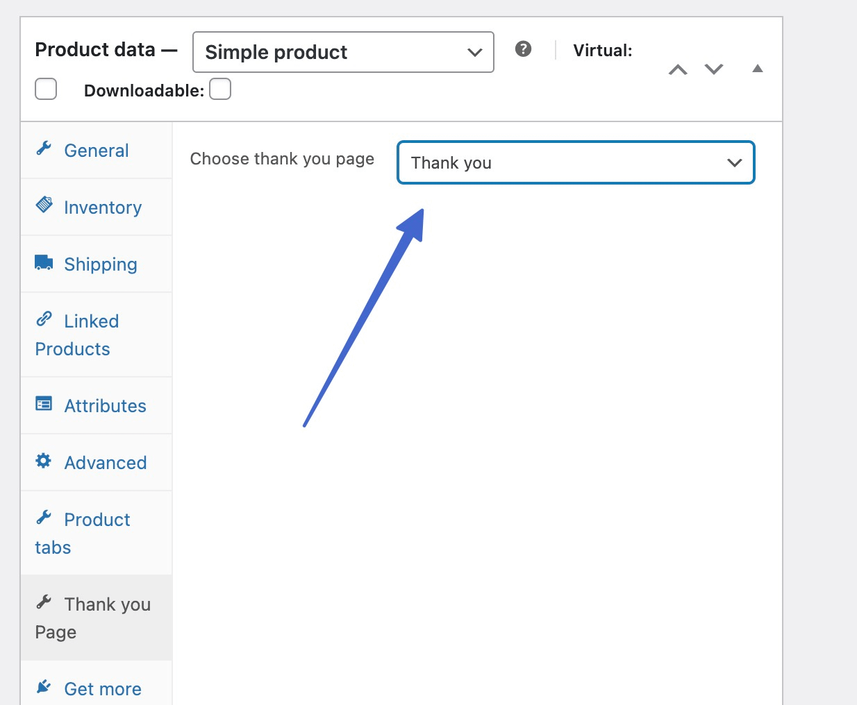 choose the WooCommerce thank you page.