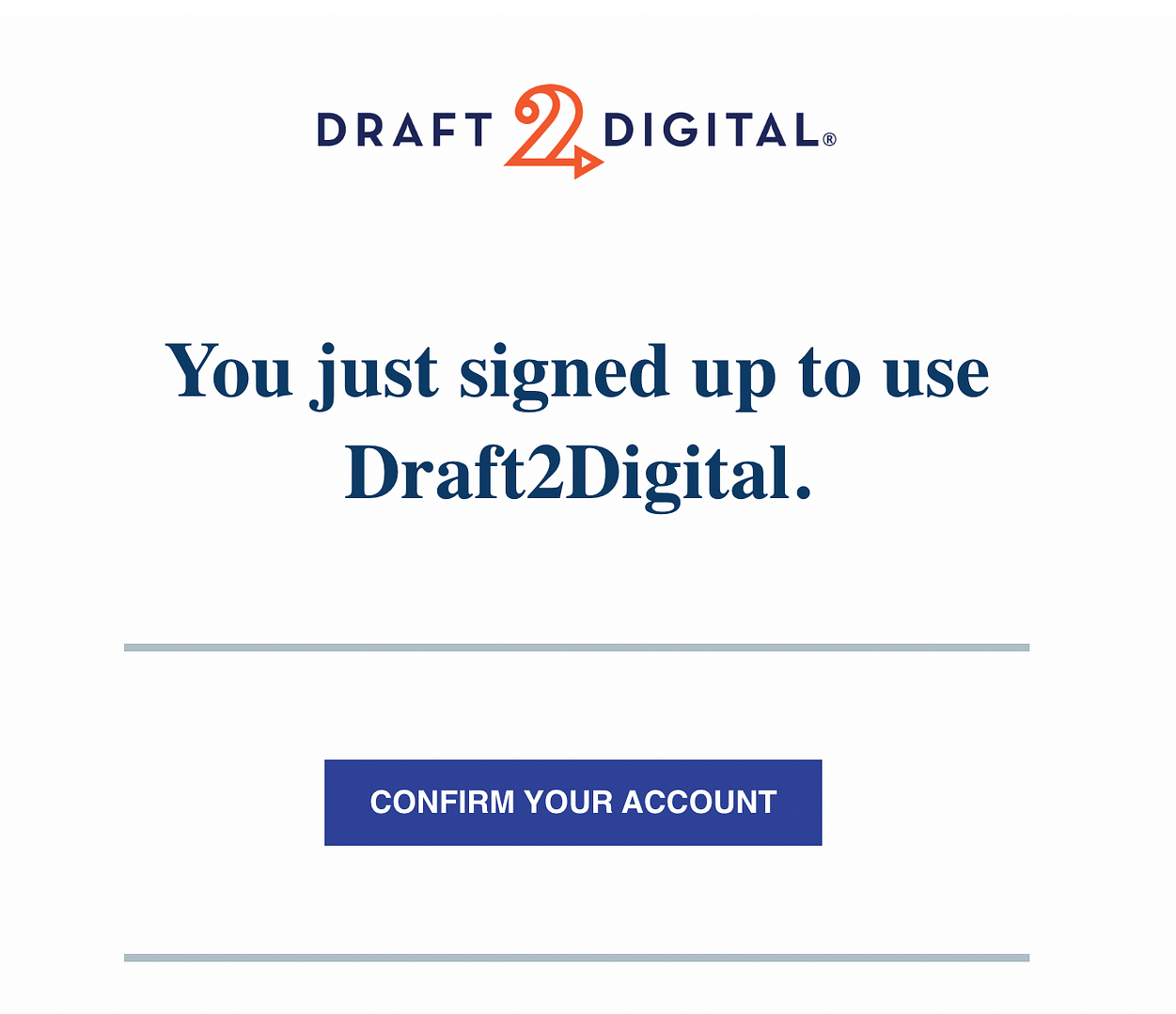 Draft2Digital confirmation email.