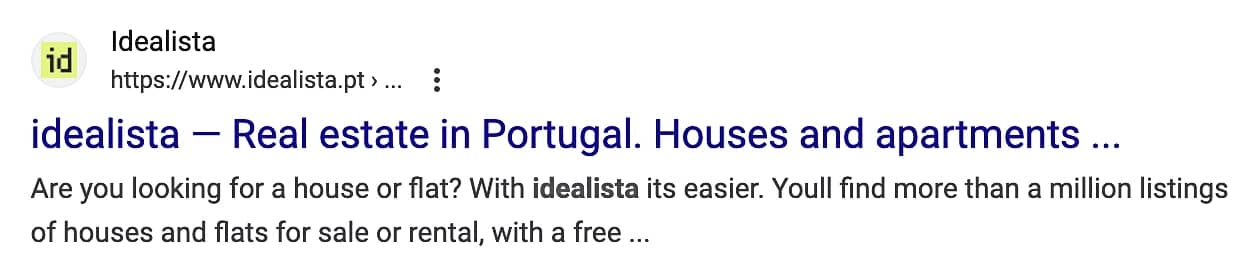 Meta description example from Idealista.pt