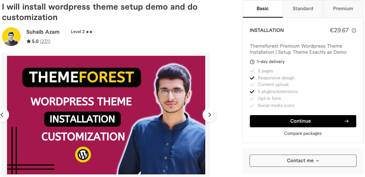 Install WordPress Gig on Fiverr