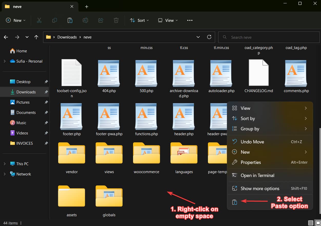 pasting style css file in theme root directory