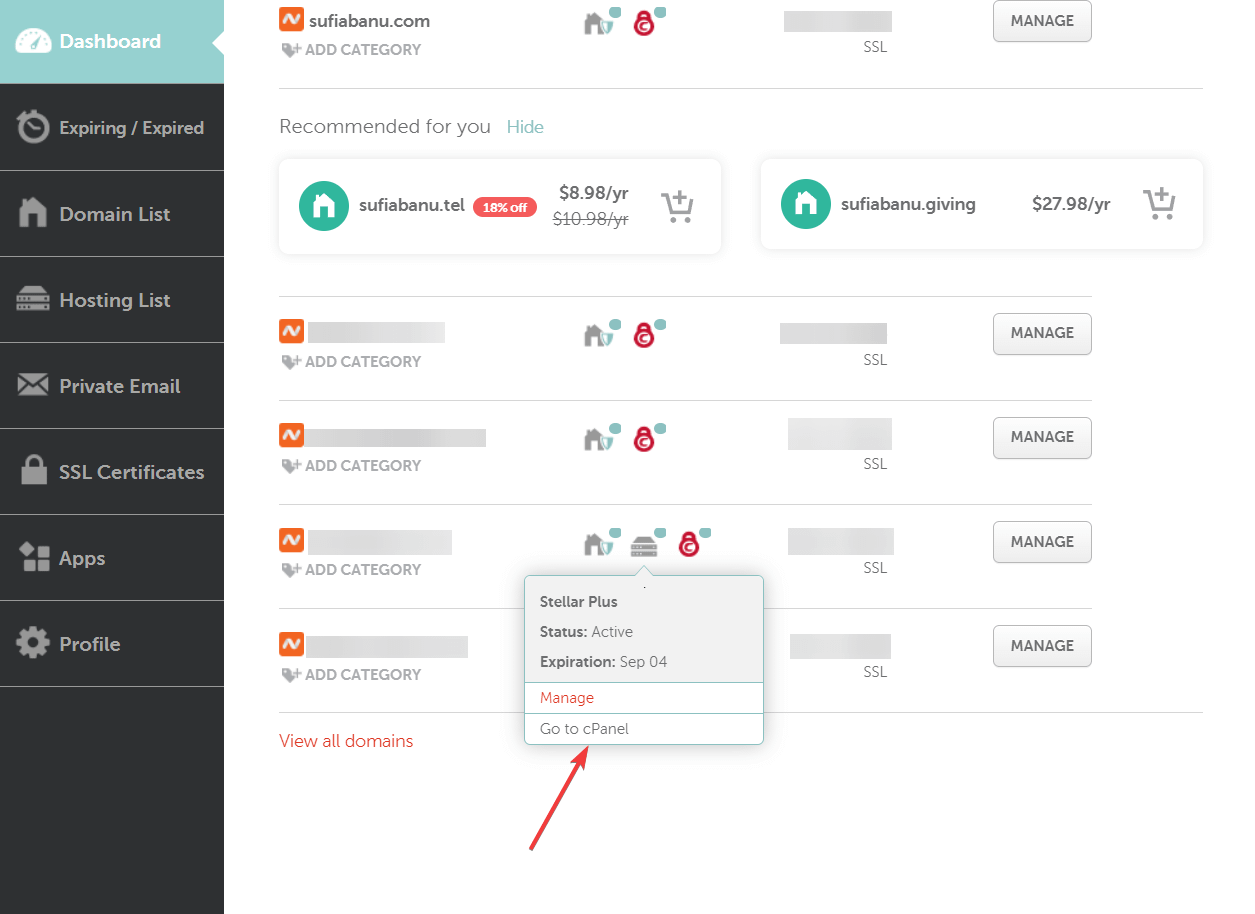 locating cpanel in hosting account