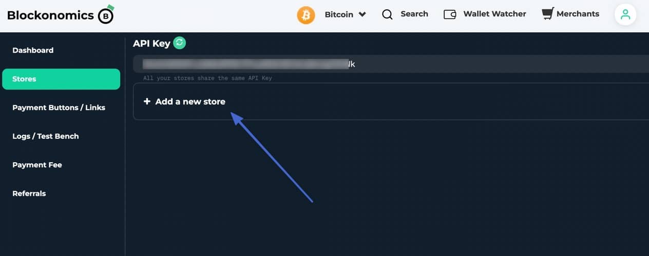 add a new store button to accept Bitcoin on WordPress.