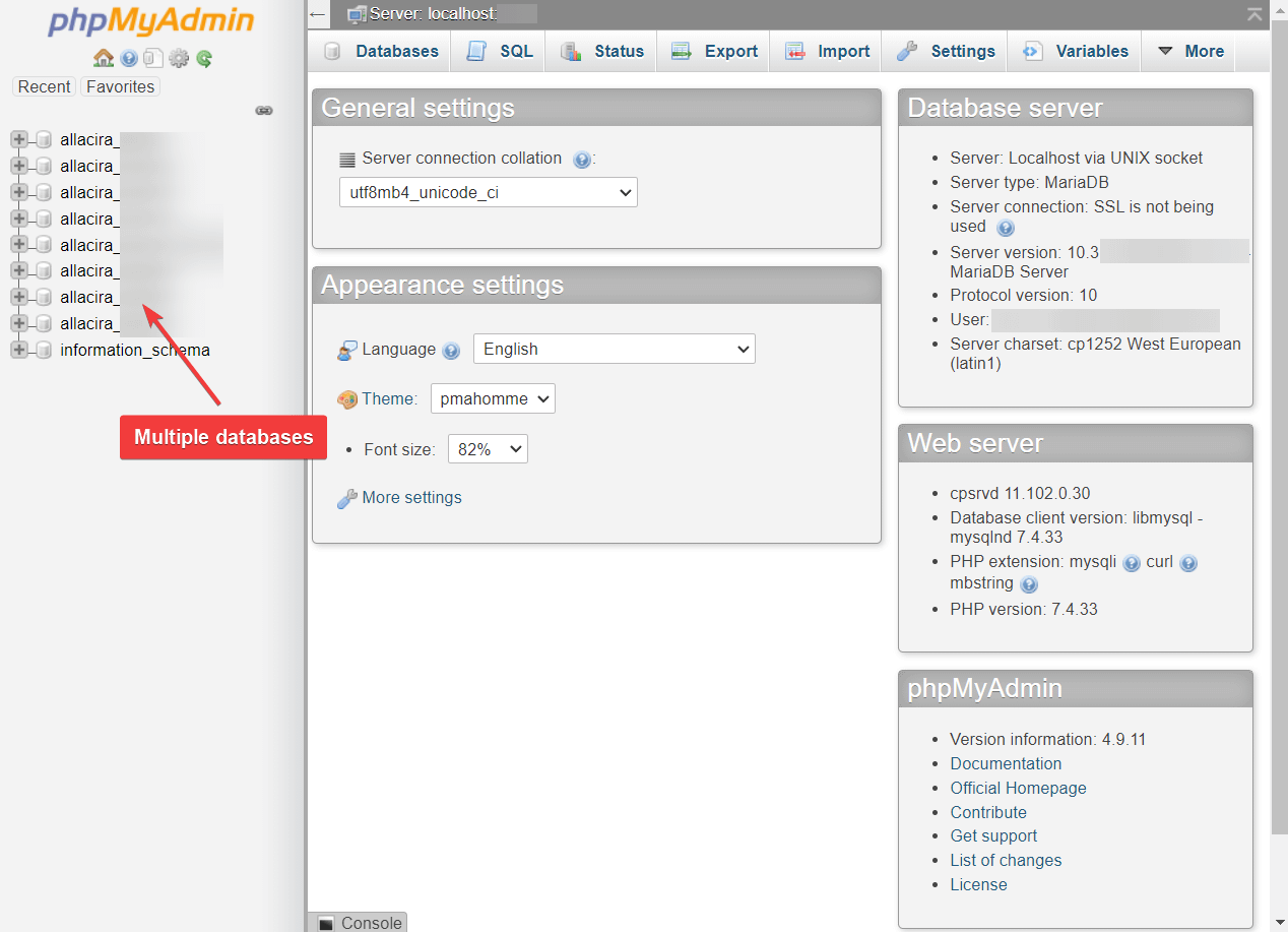 multiple phpmyadmin databases