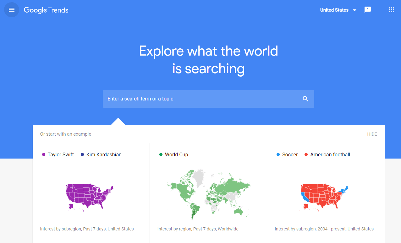 A screenshot from the Google Trends homepage.