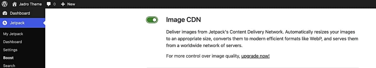 Toggling JetPack Image CDN to on.