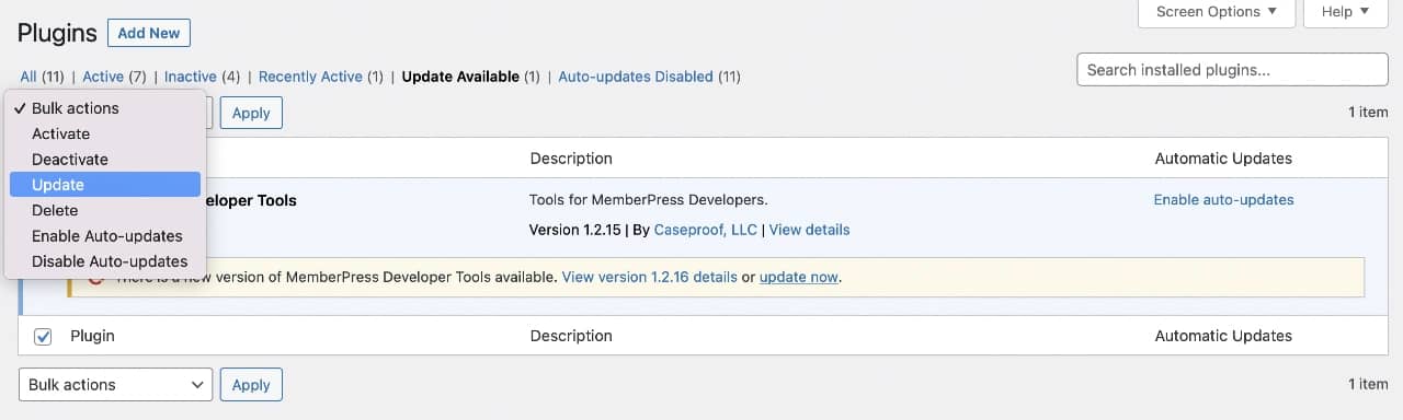 Update WordPress plugins in bulk