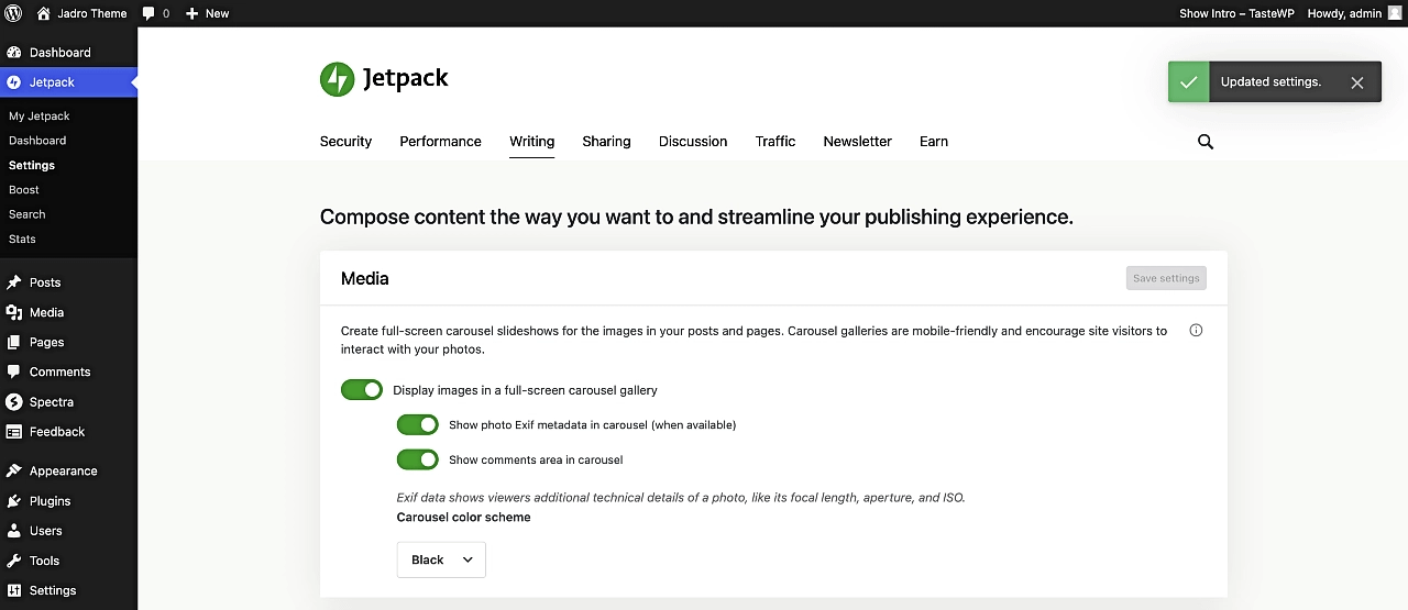 Activating the carousel feature in JetPack.