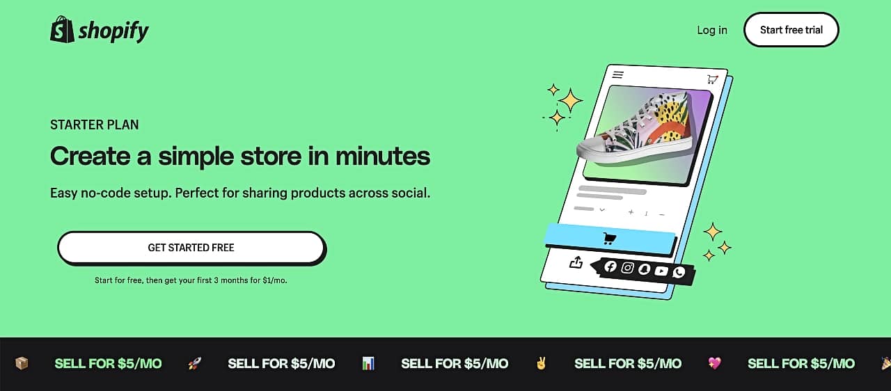 Shopify Starter Plan landing page